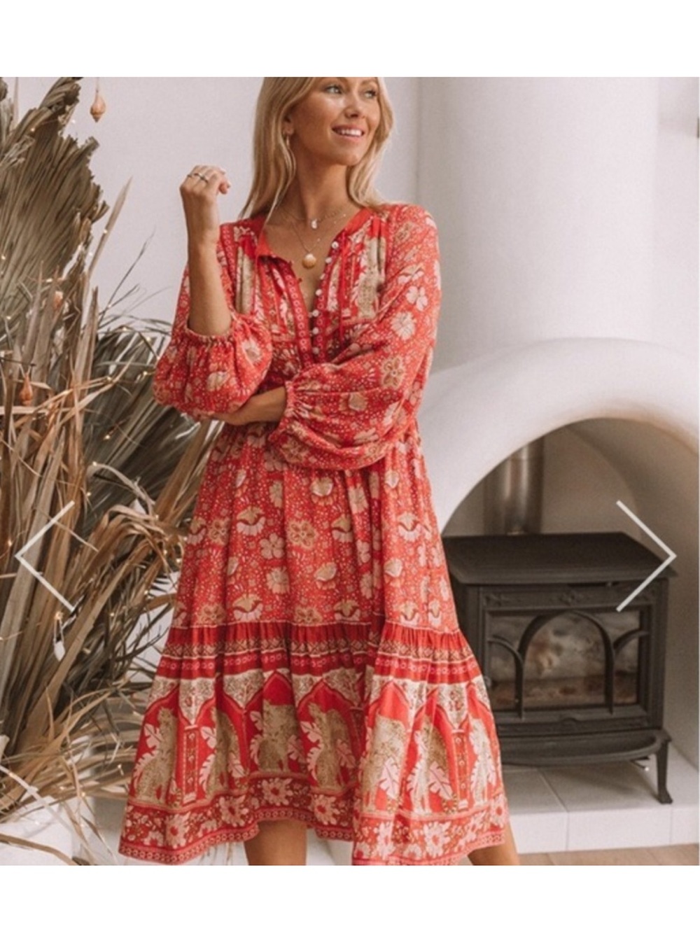 Spell & The Gypsy Poinciana Cherry Red Midi Gown Dress size Small
